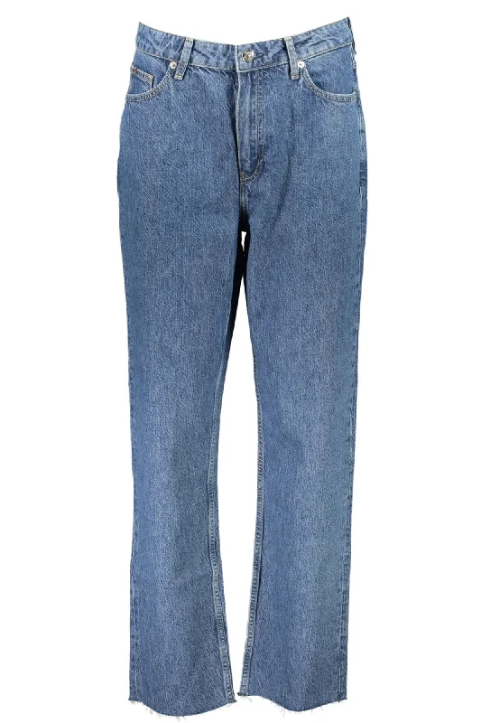 Blue Cotton Women Jeans Fashionable Raw Hem Bootcut Jeans
