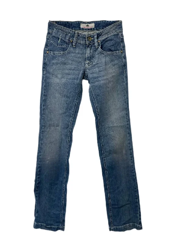 FORNARINA Women's Blue with Whiskers Straight Jeans Size 24 NWT Casual Distressed Denim Jeans