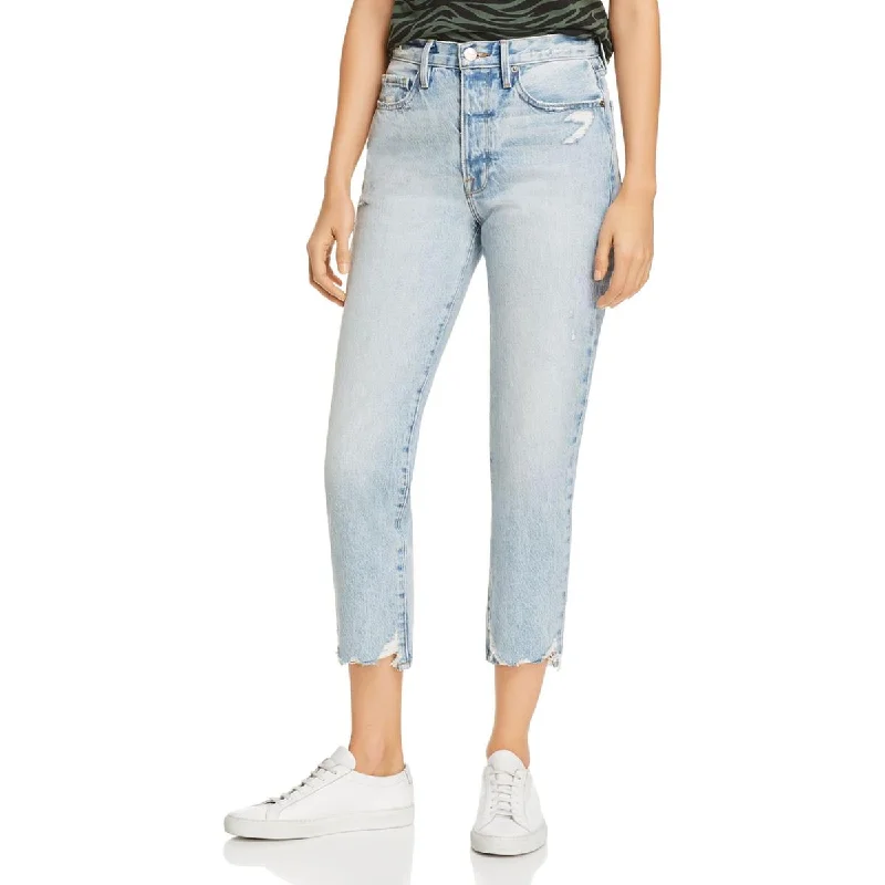 FRAME Womens Le Original Destroyed Denim Cropped Jeans Stylish High-Waist Jeans