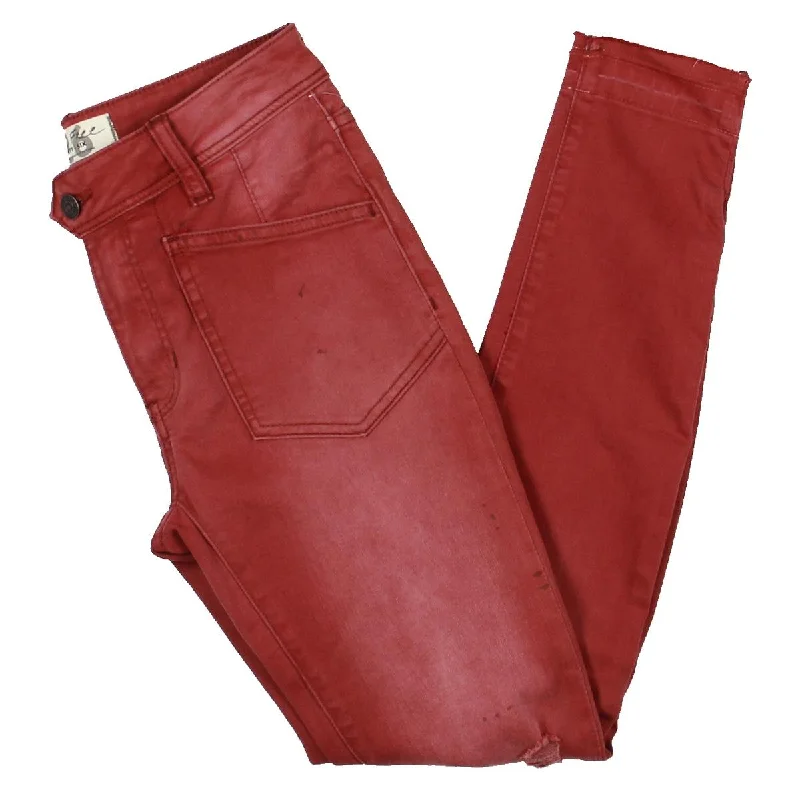 Free People Womens Ivy Denim Destroyed Skinny Jeans Fashionable Raw Hemmed Jeans