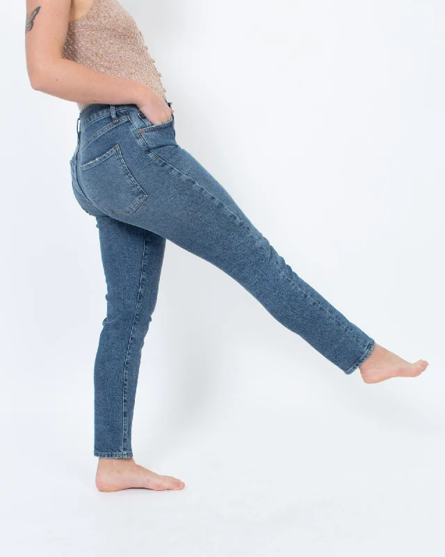 High Rise Straight Leg Jeans Comfortable Drawstring Waist Jeans
