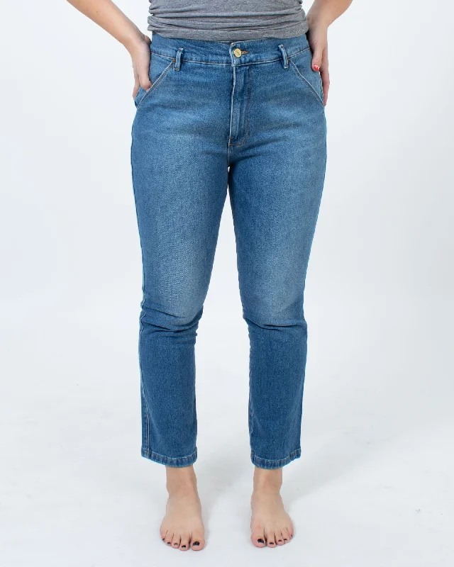 High Rise Straight Leg Jeans Fashionable Frayed Hem Denim