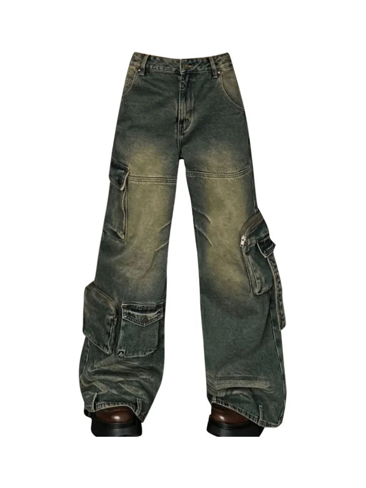 Trousers Baggy Cargo Pants Office Lady Wide Pants Casual Long Jeans Classic Black Denim Jeans