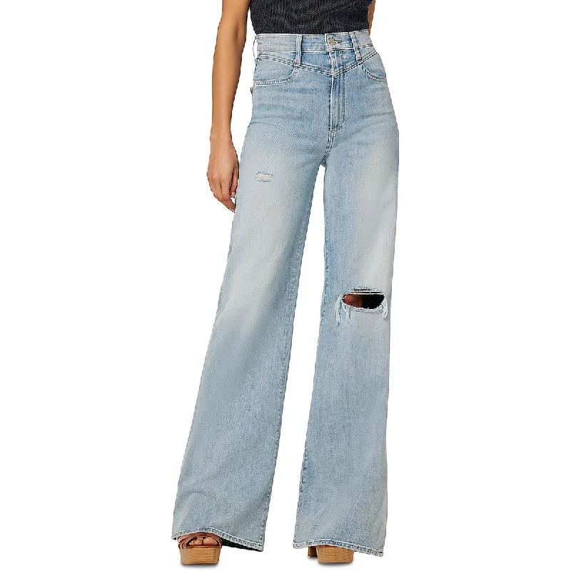 Joe's Womens High Rise Light Wash Wide Leg Jeans Casual Distressed Skinny Jeans