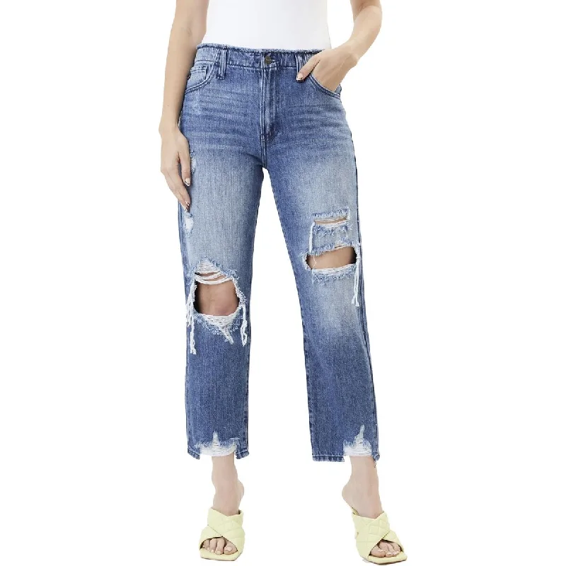 KanCan Womens Distressed Denim Straight Leg Jeans Trendy Skinny High-Waist Jeans