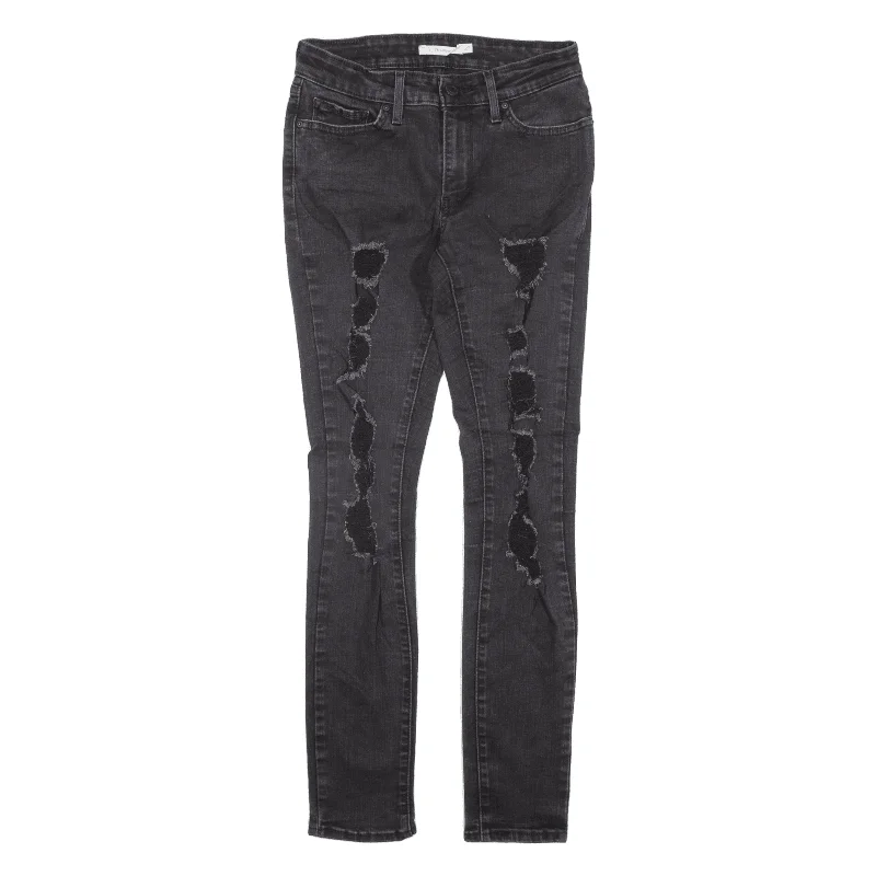 LEVI'S 711 Distressed Jeans Black Denim Slim Skinny Womens W27 L30 Fashionable Straight Cut Jeans