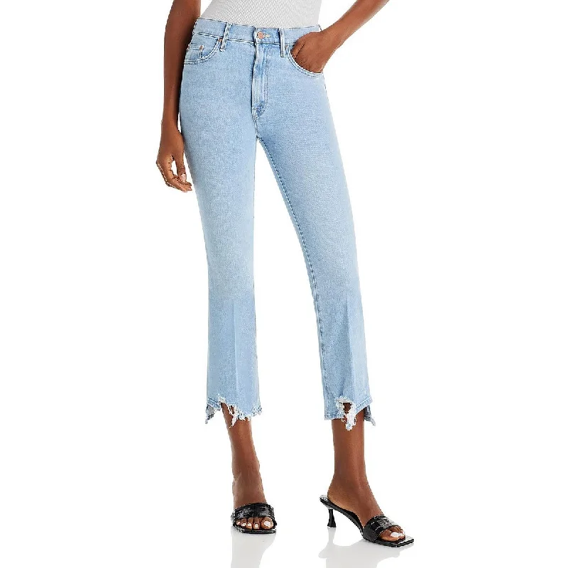 Mother Womens The Insider Denim Light Wash Cropped Jeans Fashionable Frayed Hem Denim Mother Womens The Insider Denim Light Wash Cropped Jeans Fashionable Frayed Hem Denim