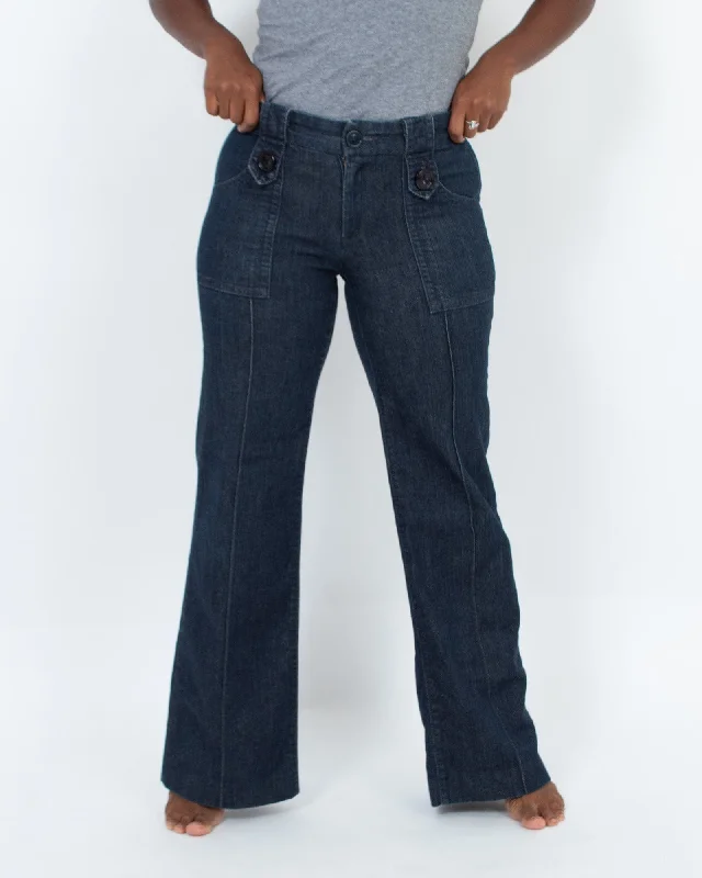 Patch Pocket Flared Jeans Comfortable Stretch Denim Jeans
