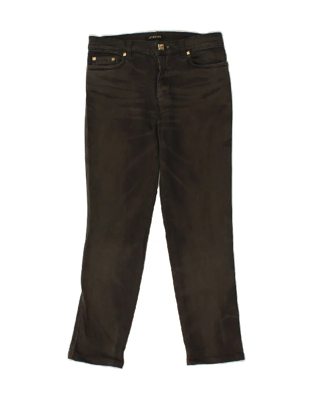 ROBERTO CAVALLI Womens Slim Jeans IT 40 Small W28 L26 Black Cotton Fashionable Button-Front Jeans