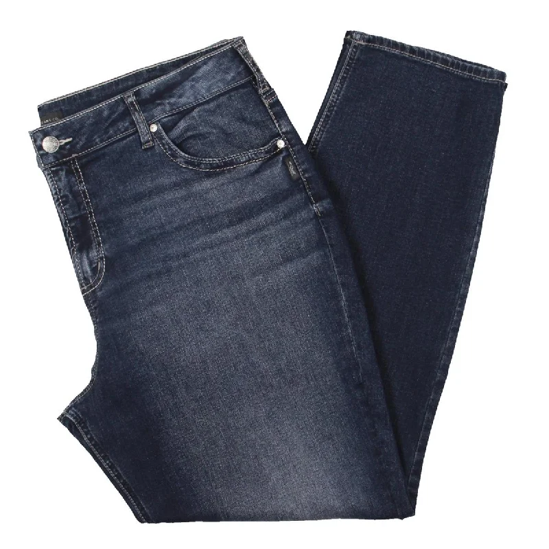 Silver Jeans Co. Womens Plus Curvy Fit High-Rise Straight Leg Jeans Chic Rip-Detail High-Waist Jeans Silver Jeans Co. Womens Plus Curvy Fit High-Rise Straight Leg Jeans Chic Rip-Detail High-Waist Jeans