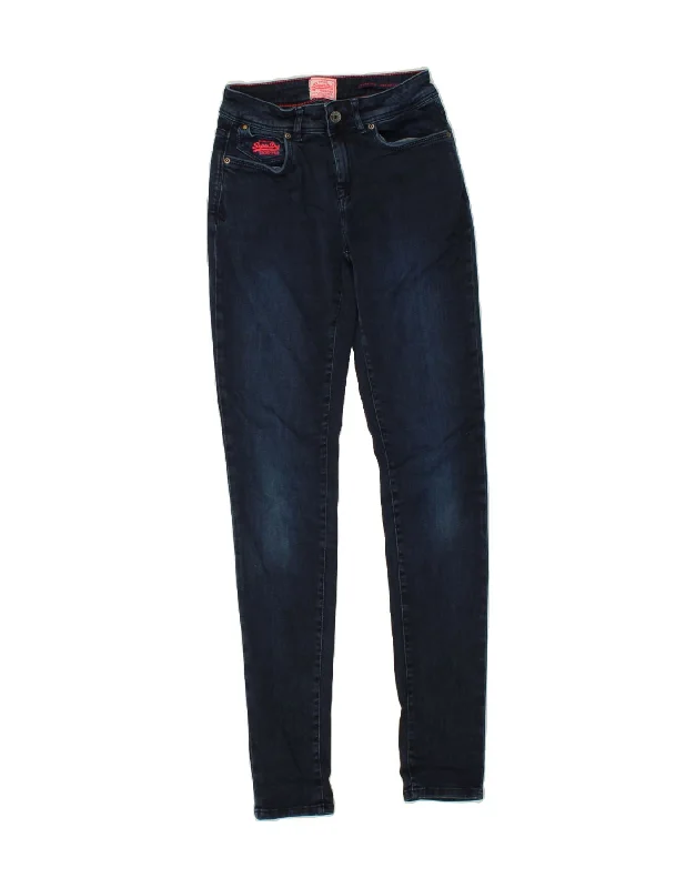 SUPERDRY Womens Standard Super Skinny Jeans W28 L32 Navy Blue Cotton Cozy Wide-Legged Jeans SUPERDRY Womens Standard Super Skinny Jeans W28 L32 Navy Blue Cotton Cozy Wide-Legged Jeans