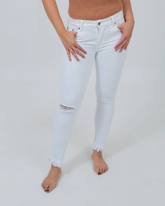 White Distressed Jeans Comfortable Faded High-Rise Jeans