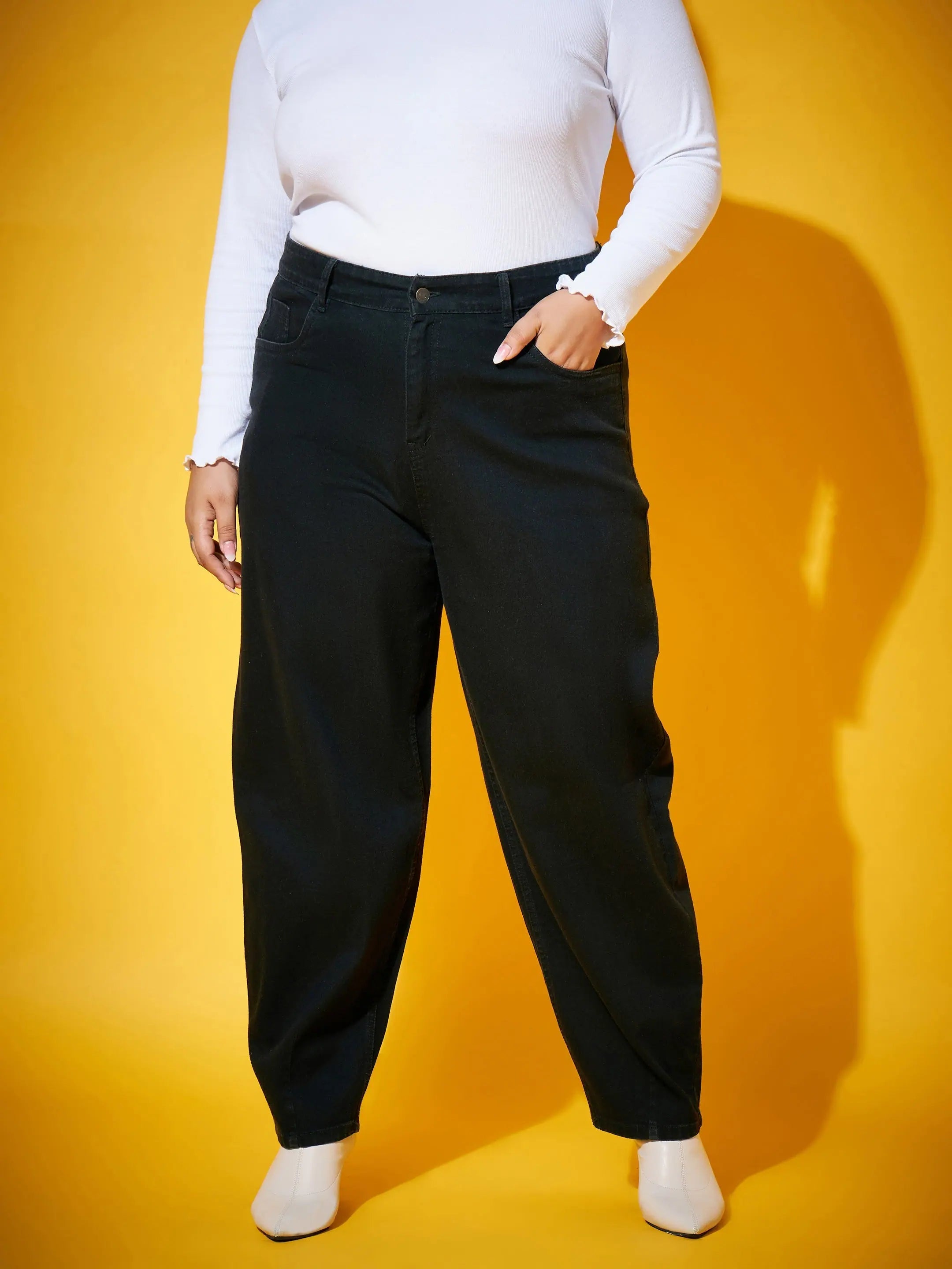 Women Black Balloon Fit Jeans-SFJEAN0375XXL Trendy Low-Rise Bootcut Jeans