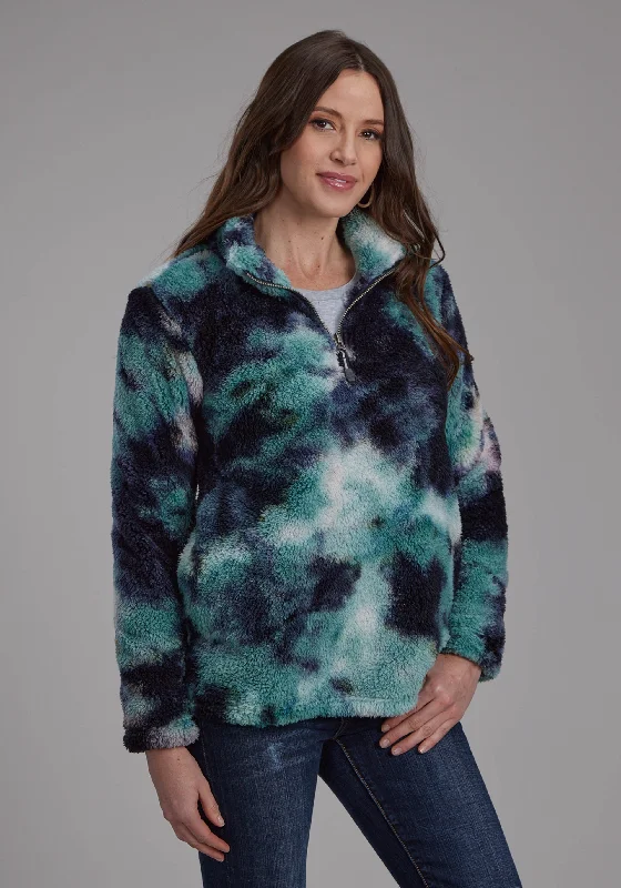 2260 BLUE TIE DYE POLAR FLEECE JACKET Tiered Jacket Buttoned Jacket Zippered Jacket