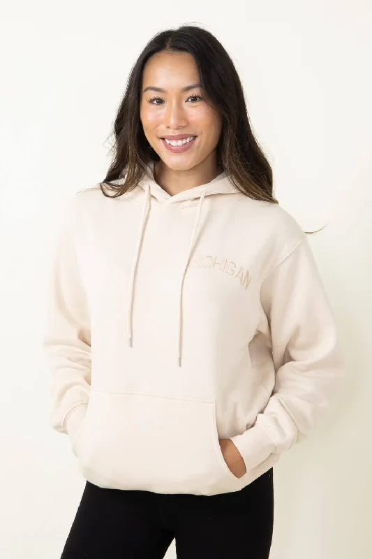 1897 Active Michigan Embroidered Hoodie for Women in Cream | JT082-MI-CREAM Cotton Hoodie Fleece Lining Warmth 1897 Active Michigan Embroidered Hoodie for Women in Cream | JT082-MI-CREAM Cotton Hoodie Fleece Lining Warmth