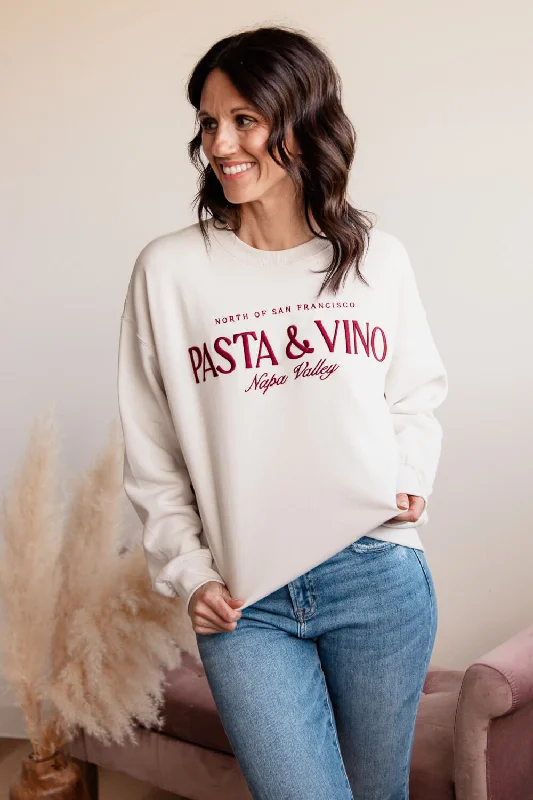 1897 Active Pasta & Vino Napa Valley Sweatshirt for Women in Beige | T727-BEIGE Hoodie with Applique Textured Unique 1897 Active Pasta & Vino Napa Valley Sweatshirt for Women in Beige | T727-BEIGE Hoodie with Applique Textured Unique