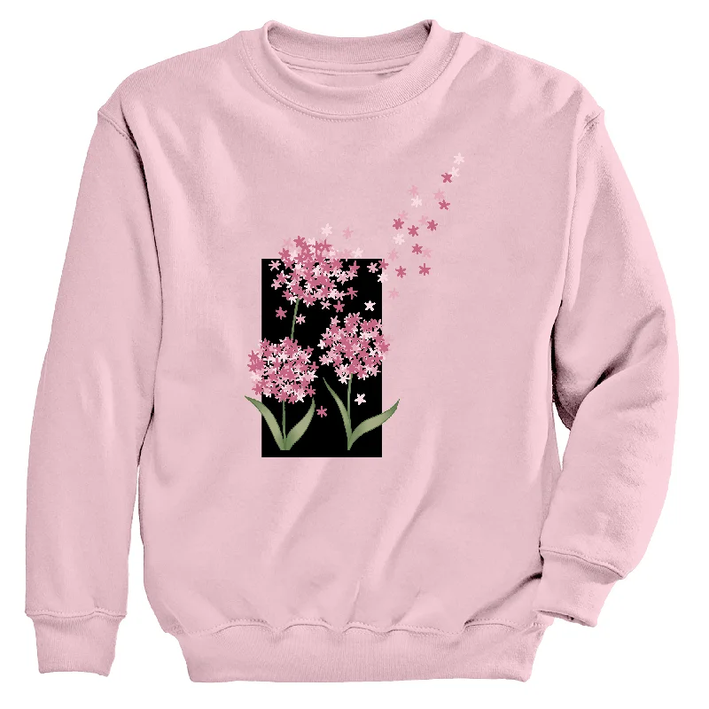 Hydrangea Flutter Women's Crew Neck Sweatshirt Hoodie with Tied Waist Feminine Flattering Hydrangea Flutter Women's Crew Neck Sweatshirt Hoodie with Tied Waist Feminine Flattering