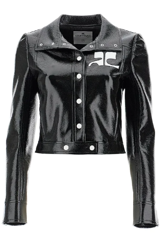 Re-edition Vinyl Effect Jacket  - Black Cardigan Sweater Pullover