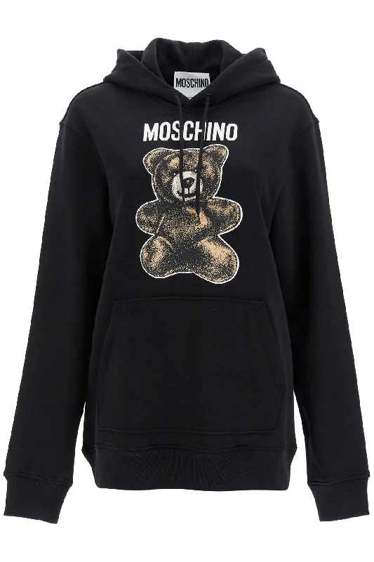 Moschino Teddy Bear Hooded Sweat  - Black Hoodie with Side Slits Relaxed Casual