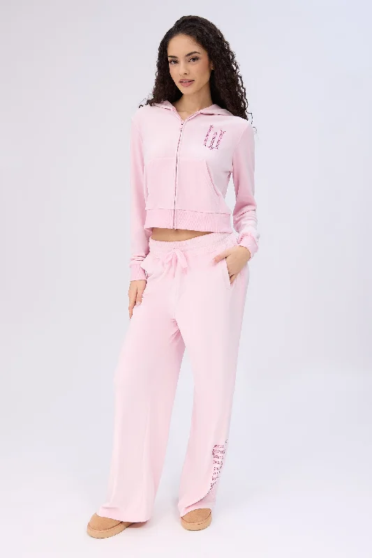 Wicked Rhinestones Velour Zip-Up Hoodie And Sweatpants 2-Piece Set Hoodie with Hem Raw Edge Edgy Unfinished Wicked Rhinestones Velour Zip-Up Hoodie And Sweatpants 2-Piece Set Hoodie with Hem Raw Edge Edgy Unfinished