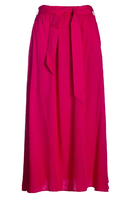 A line Skirt with self belt | CERISE | 6312AR cashmere skirt soft