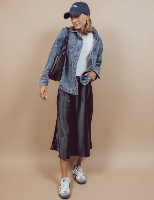 Adena Satin Midi Skirt linen skirt natural