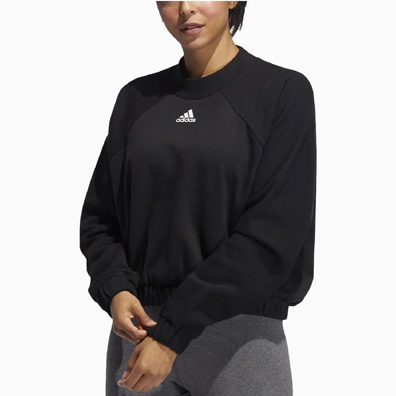 Women's Black Rib Crew Sweatshirt Hoodie with Elastic Waist Stretchable Comfortable