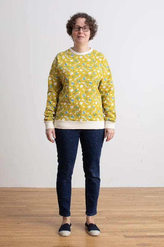 Adult Sweatshirt - Busy Bugs Chartreuse & Blue Zip Hoodie Drawstring Kangaroo Pocket