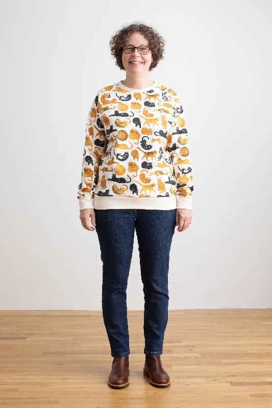 Adult Sweatshirt - Cat Friends Gold & Yellow Hoodie with Lining Warm Insulated