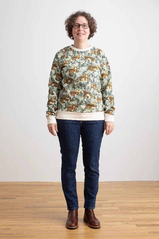 Adult Sweatshirt - Dreaming Tigers Green Hoodie with Print Artistic Unique