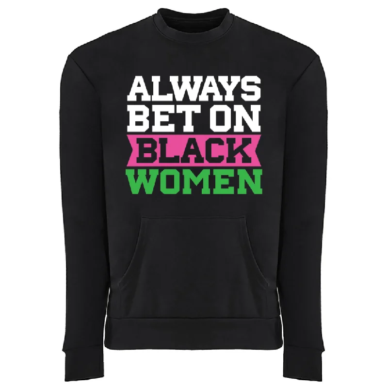 Always Bet on Black Women Sorority Inspired Pocket Sweatshirt Hoodie with Elastic Cuffs Stretchable Comfortable Always Bet on Black Women Sorority Inspired Pocket Sweatshirt Hoodie with Elastic Cuffs Stretchable Comfortable