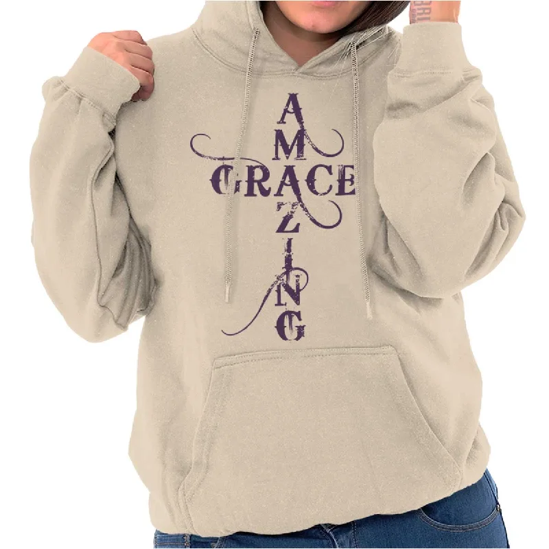 Amazing Grace Script Hoodie Hoodie with Camouflage Military Edgy