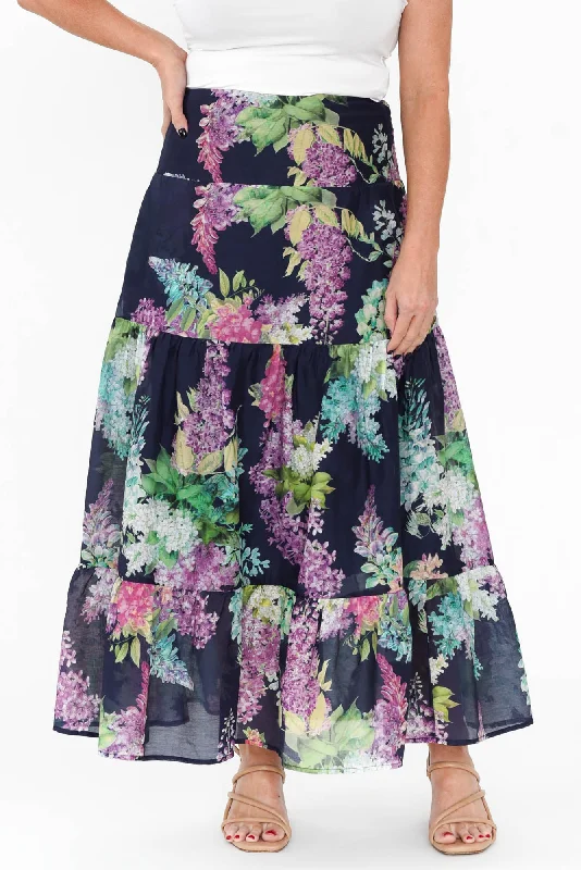Bahia Navy Wisteria Cotton Silk Skirt velvet skirt plush