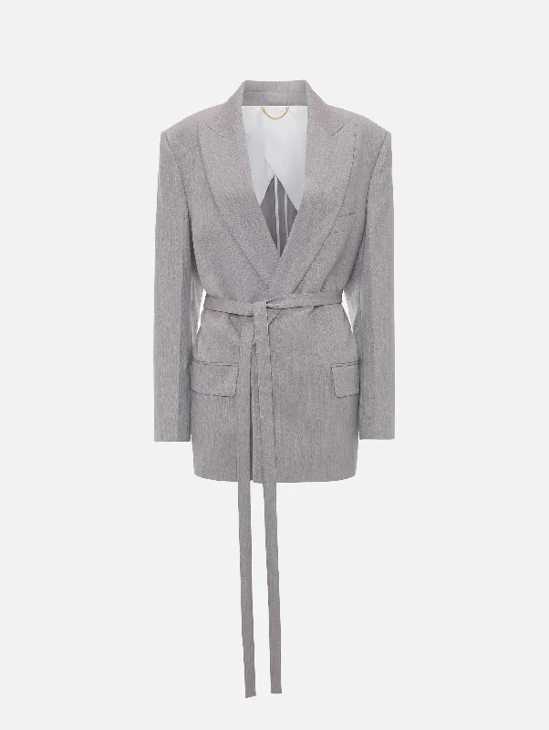 Belted Wool Jacket in Quartz Zippered Jacket Buttoned Jacket Snapped Jacket