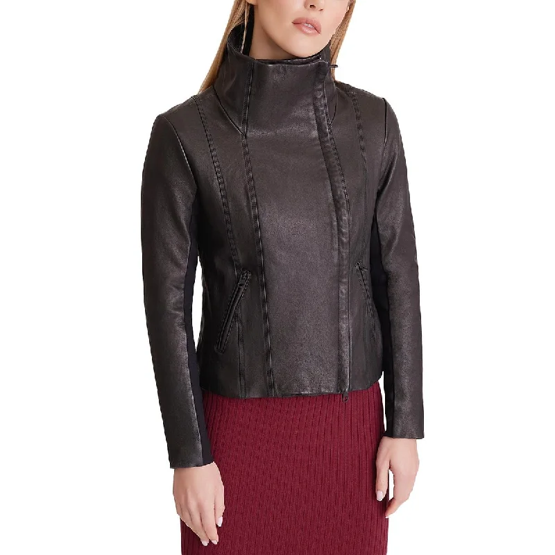 Womens Faux Leather Heavy Motorcycle Jacket Toggled Jacket Drawstring Jacket Belted Jacket