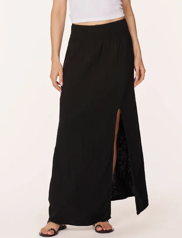 Front Slit Maxi Skirt, Black lace skirt delicate