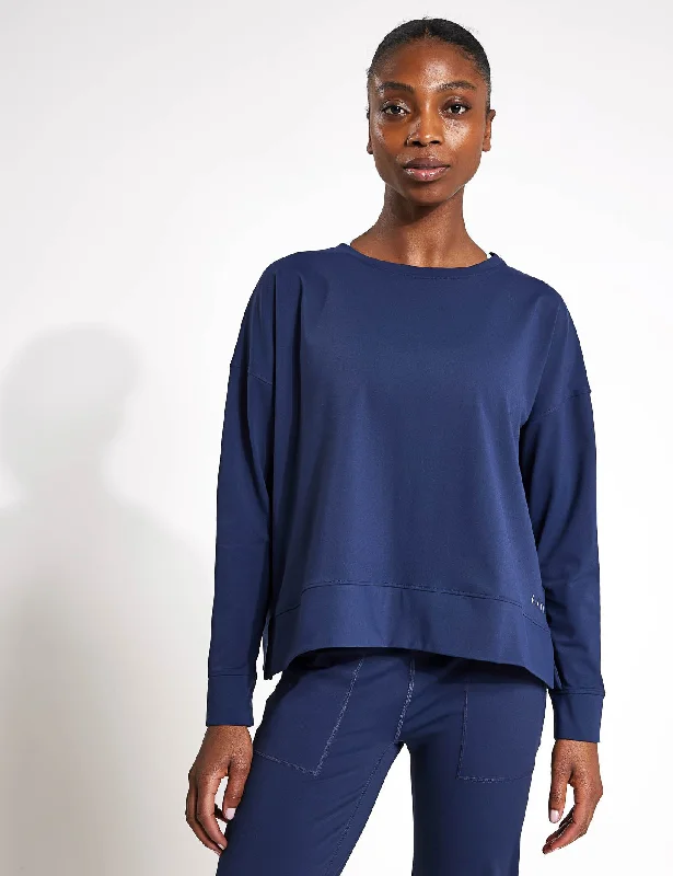 Daba Sweatshirt - Sailor Blue Hoodie with Side Slits Relaxed Casual