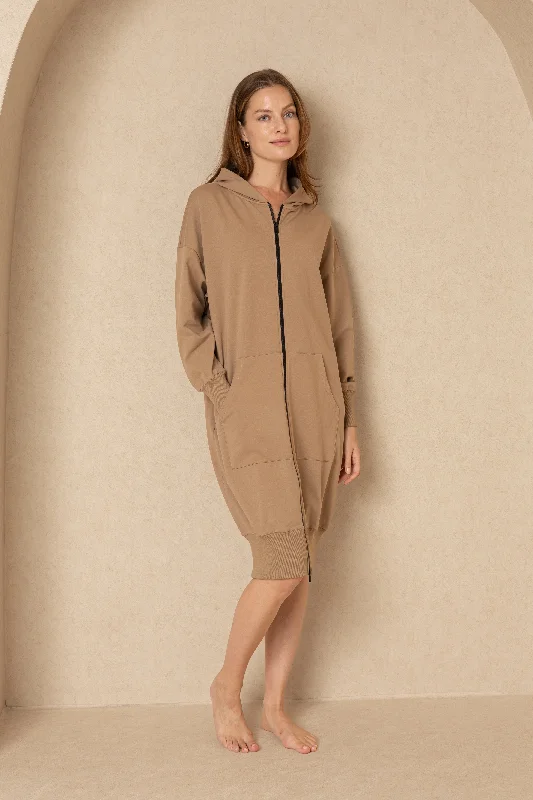 Brown Zipper Sweatshirt Dress Hoodie Sweatshirt Pullover