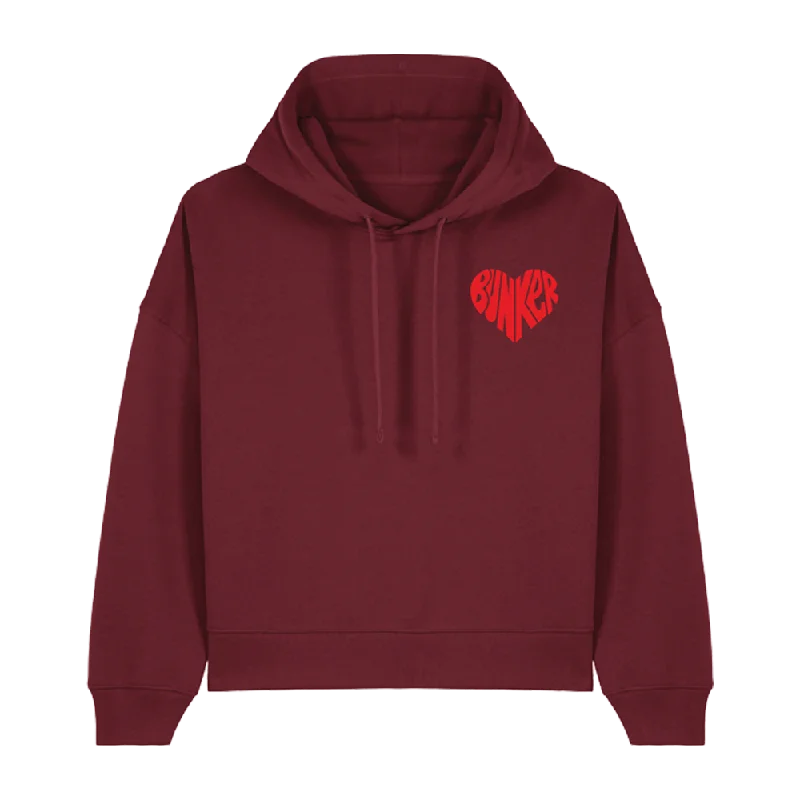 Bunker Woman Heart Hoodie Burgundy Red Hoodie with Belted Waist Structured Tailored