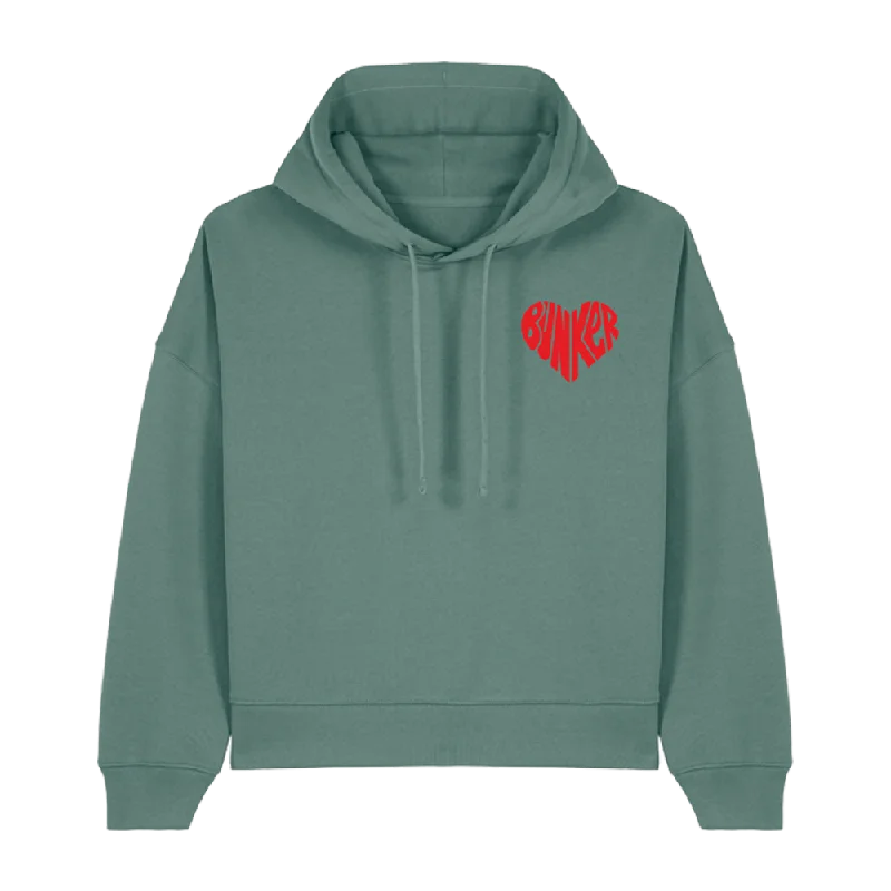 Bunker Woman Heart Hoodie Sage Green Hoodie with Zipper Placket Modern Functional