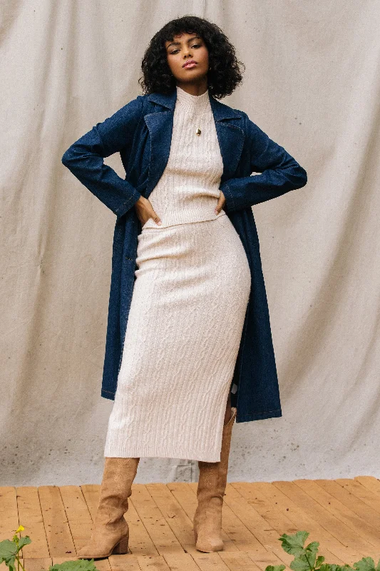 Cable Knit Midi Skirt silk skirt smooth