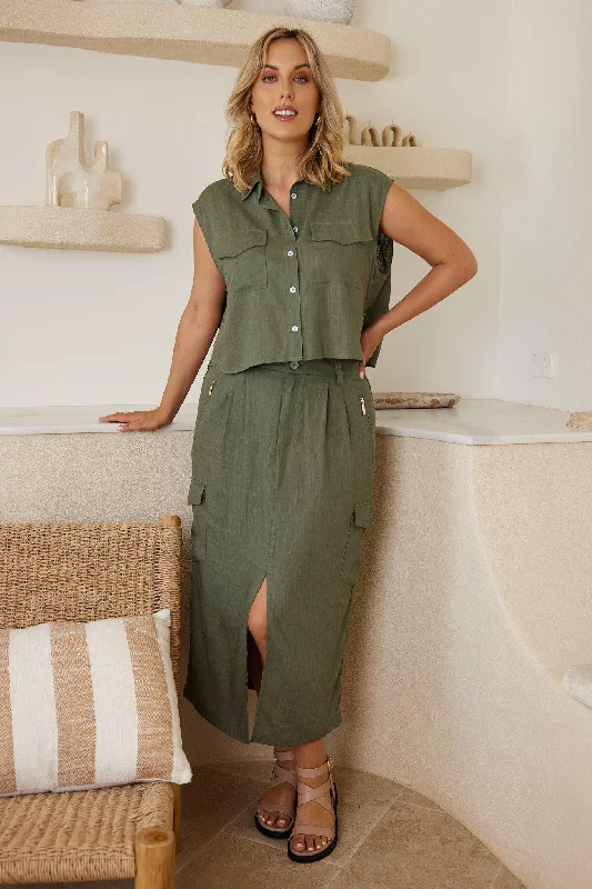 Carah Skirt - Khaki leather skirt durable