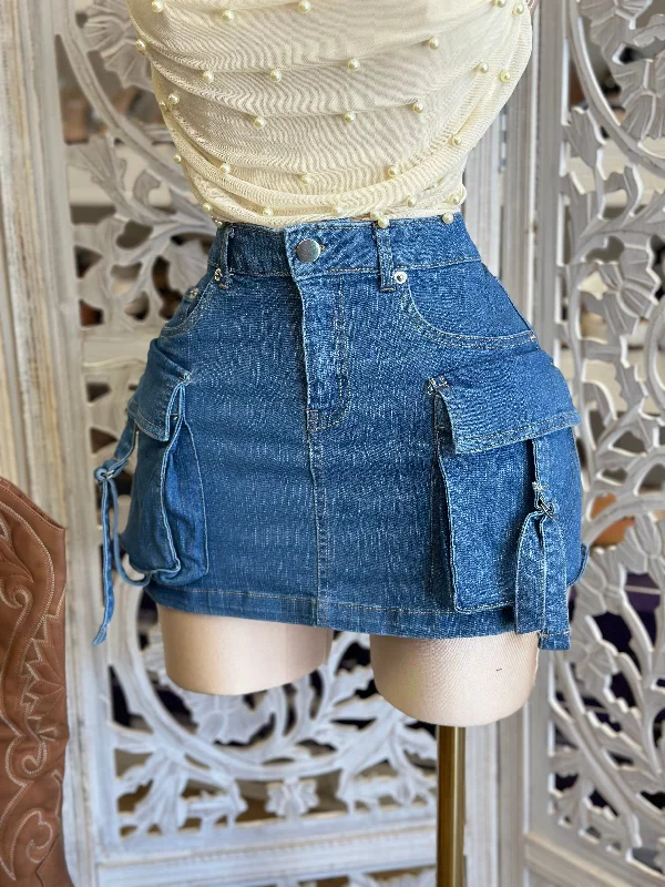 Cargo Denim Mini Skirt- Stretchy, Estira tulle skirt dreamy