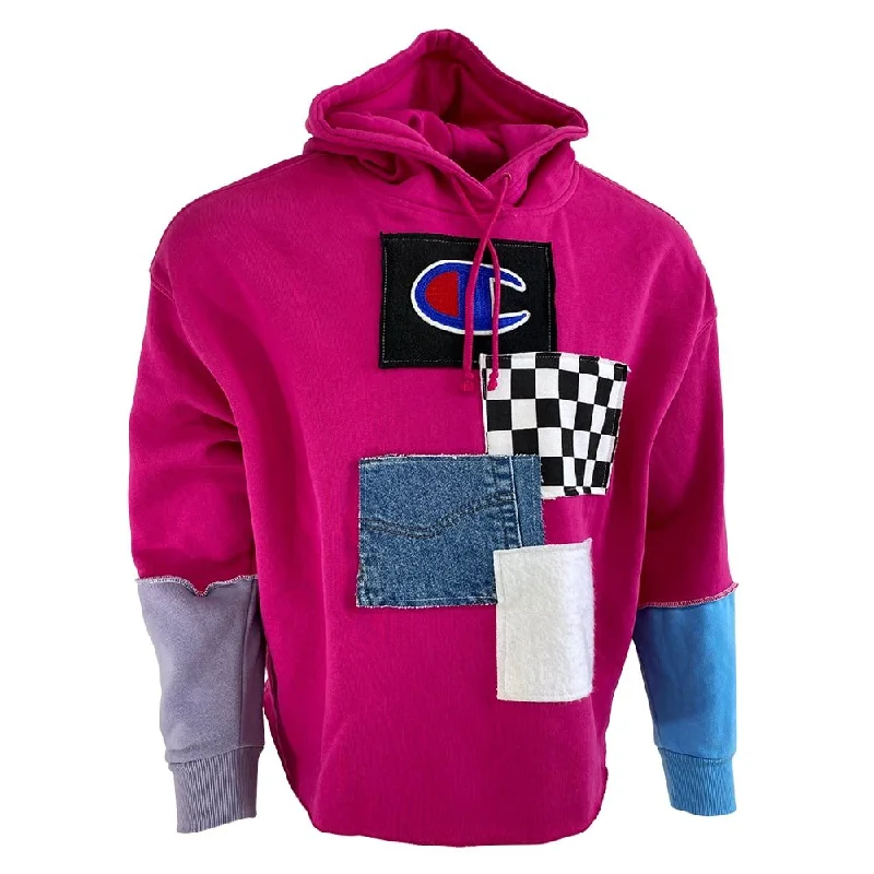 Champion Pink with Patches Unisex Hooded Sweatshirt Hoodie with Oversized Fit Loose Comfortable Champion Pink with Patches Unisex Hooded Sweatshirt Hoodie with Oversized Fit Loose Comfortable