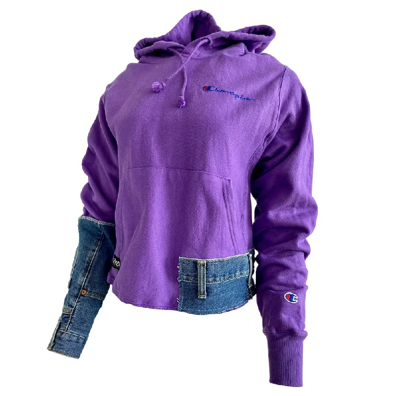 Champion Purple and Denim Unisex Hooded Sweatshirt Hoodie with Drawstring Waist Adjustable Fitted Champion Purple and Denim Unisex Hooded Sweatshirt Hoodie with Drawstring Waist Adjustable Fitted