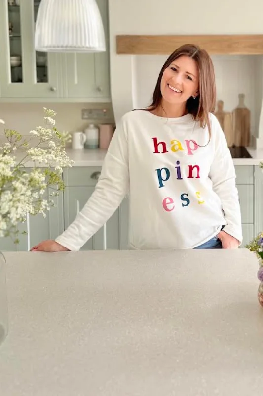 Colourful Happiness Sweatshirt Hoodie with Hem Drawcord Adjustable Customizable