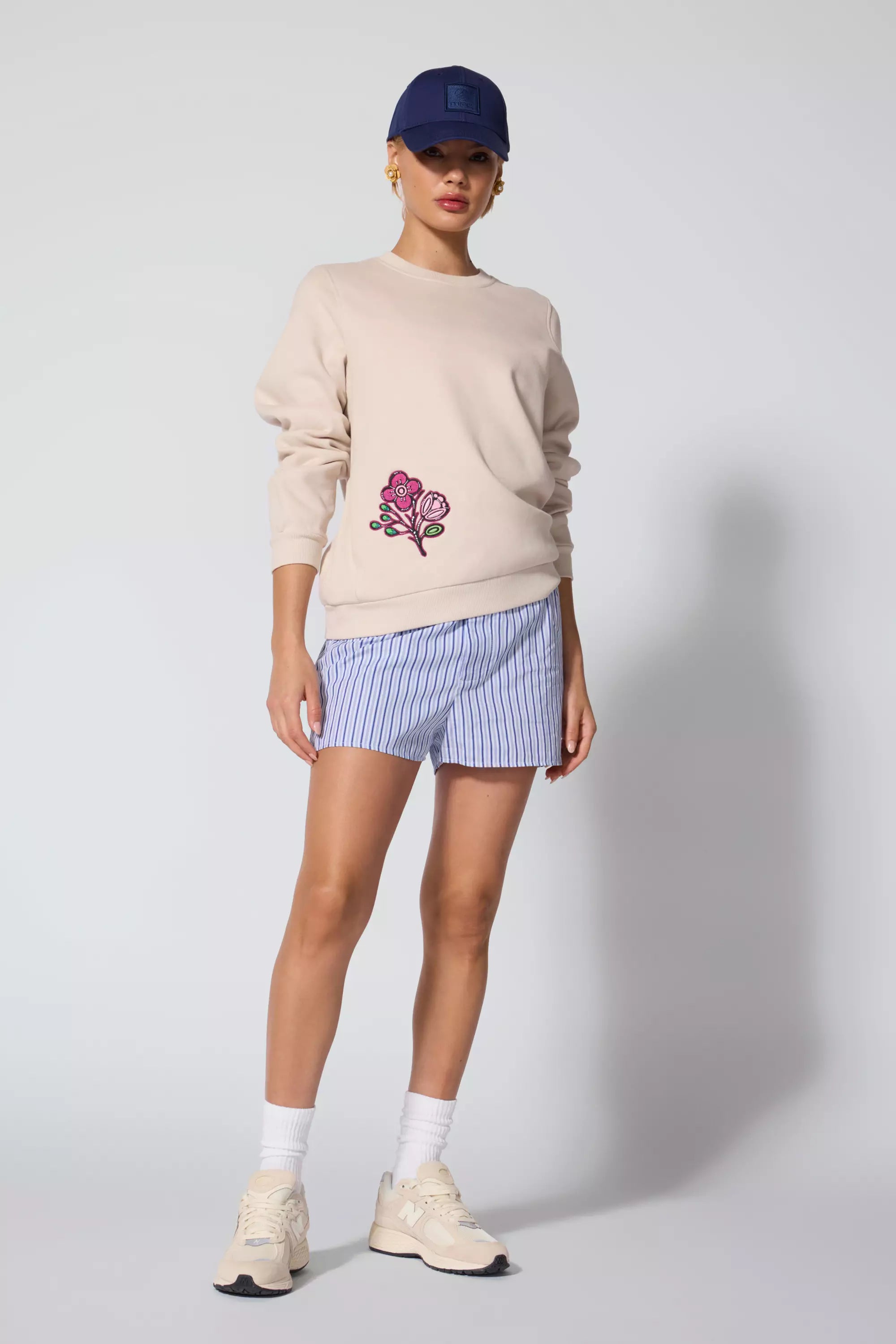 Comfort Fleece Embroidered Sweatshirt - Stone Hooded Sweatshirt Casual Wear Street Style Comfort Fleece Embroidered Sweatshirt - Stone Hooded Sweatshirt Casual Wear Street Style