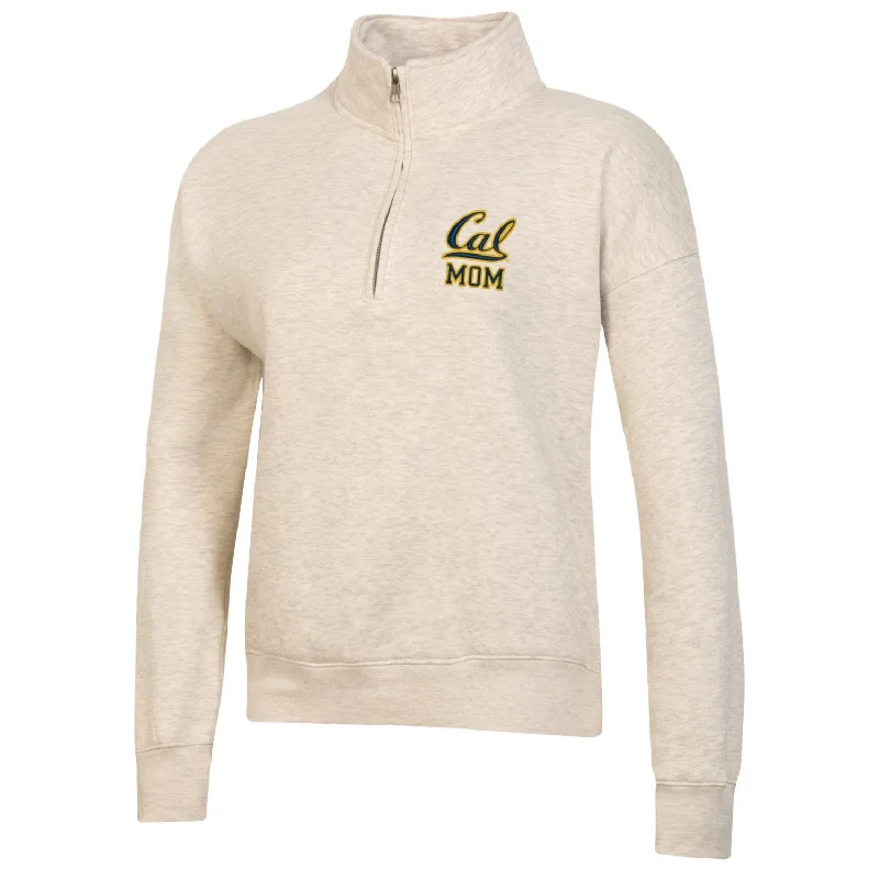 U.C. Berkeley Cal Mom embroidered Big Cotton women's 1/4 Zip sweatshirt-Oatmeal Hoodie with Metallic Shiny Futuristic U.C. Berkeley Cal Mom embroidered Big Cotton women's 1/4 Zip sweatshirt-Oatmeal Hoodie with Metallic Shiny Futuristic