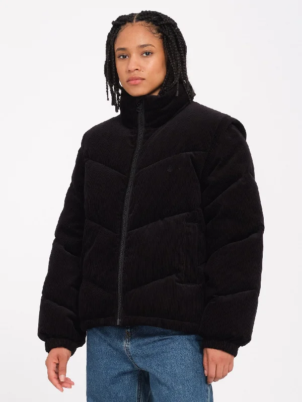 Cord'N Puff Jacket - Black Ribbed Jacket Pleated Jacket Ruffled Jacket