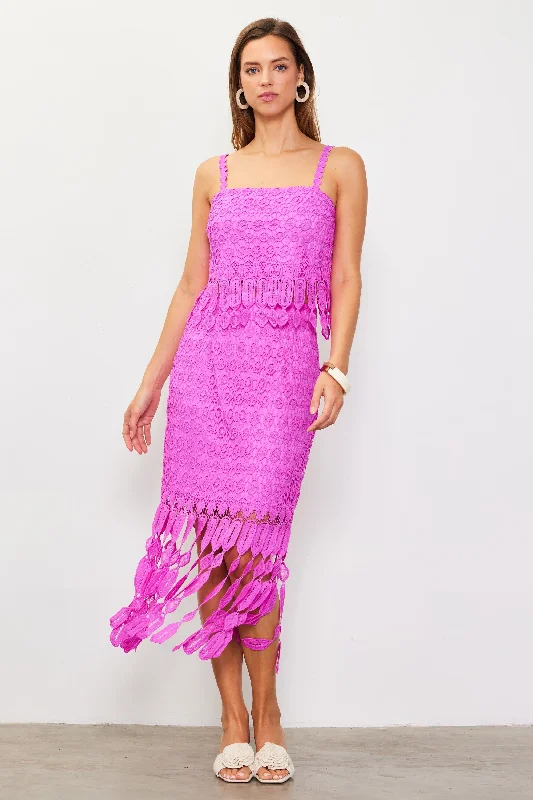 Crochet Midi Skirt with Fringe Detail denim skirt casual